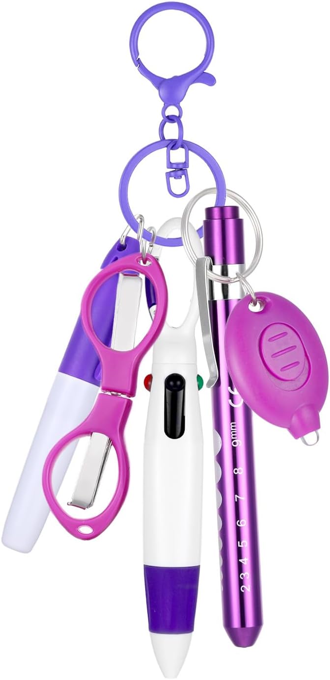 6 Pcs Nurse Pens for Badge Set,Nurse Badge Accessories with Reel Pen,Nursing Accessories Healthcare with Pens,Highlighter and Permanent Marker Pen and Led Keychain Foldable Scissors