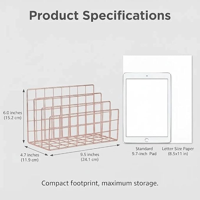Simmer Stone Gold Letter Sorter Organizer for Desk, Premium Plated Metal Mail Holder with 3 Upright Slots, Ultra-Stable & Non-Wobbling Desktop Organizer for Envelopes, Documents, Palettes 9.5“ x 4.7 ”