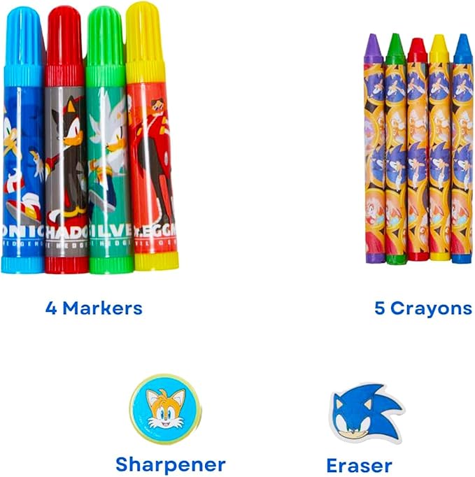 Sonic The Hedgehog Art Set for Kids, Toddlers - 30 Pc Bundle with Sonic Coloring Sketchpad, Stickers, Crayons, More | Sonic Drawing Pad Activity Kit