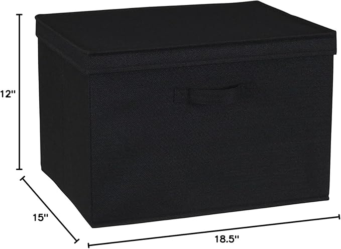 Household Essentials Wide Fabric Storage Bins with Lids, Black, Set of 2