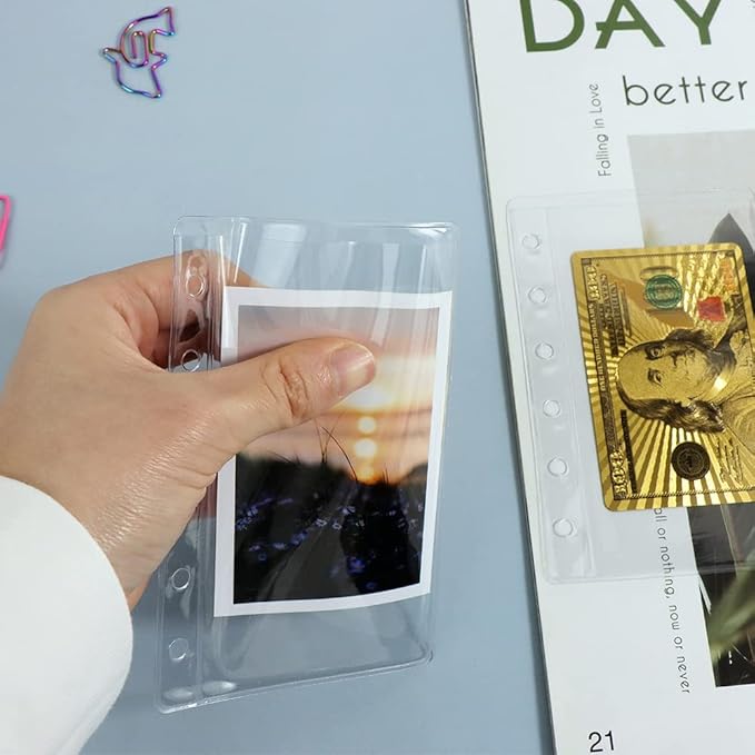 12 Pack A7 Size Clear Sheet Protectors 2.6 x 4.8 Inch Plastic Sleeves Page Protectors Top Loading Paper Protector for 6 Ring Binders, Acid-Free, Archival Safe for Documents and Photos