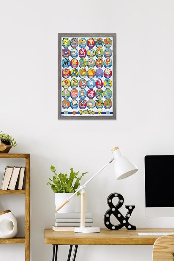 Pokémon: All-Time Favorites - Grid Wall Poster, 22.4L" x 14.7W", Barnwood Framed Version