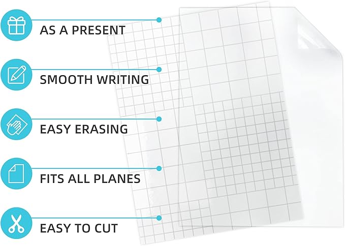 T&W SAME FILM 6 Pcs Dry Erase Board Sticker- Whiteboard Stickers-8.3''x11.7'' Removable Dry Erase Sheets- Fridge Dry Erase Paper for Wall/Desk/Refrigerator/Door/Locker/Home/Office/Classroom (Clear)