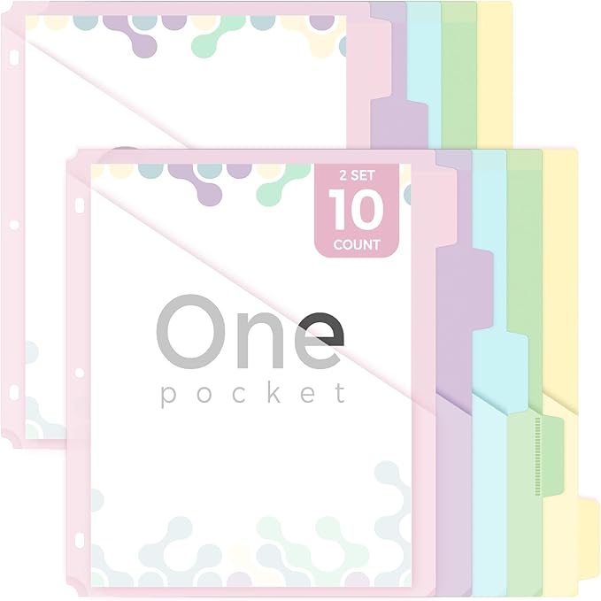 SKYDUE Binder Dividers with Tabs and Pockets – 2 Sets of 10-Pack for 3-Ring Binders, Writable Tabs, Durable & Tear-Resistant, Pink