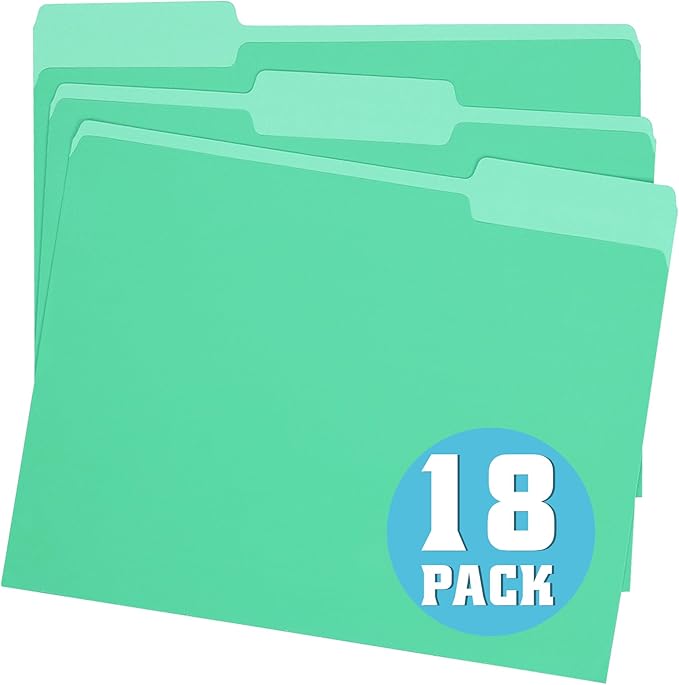 Light Green File Folders,18 Pack Colored File Folder,1/3 Cut Tab,Letter Size,Filing Folder for Office School Business.