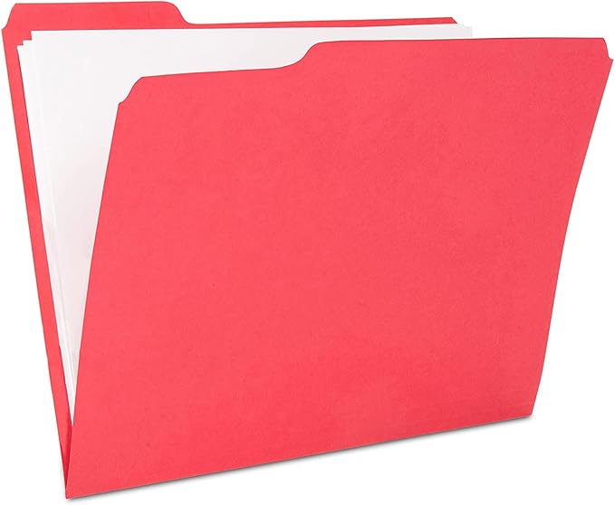 The File King 1/3 Cut Red File Folders Letter Size - 100 Pack | Colored Manilla Folders 8.5 x 11 | Made in The USA | Assorted 3 Tab Red Color Manila File Folder | Heavy Duty Basic Paper Filing Folder