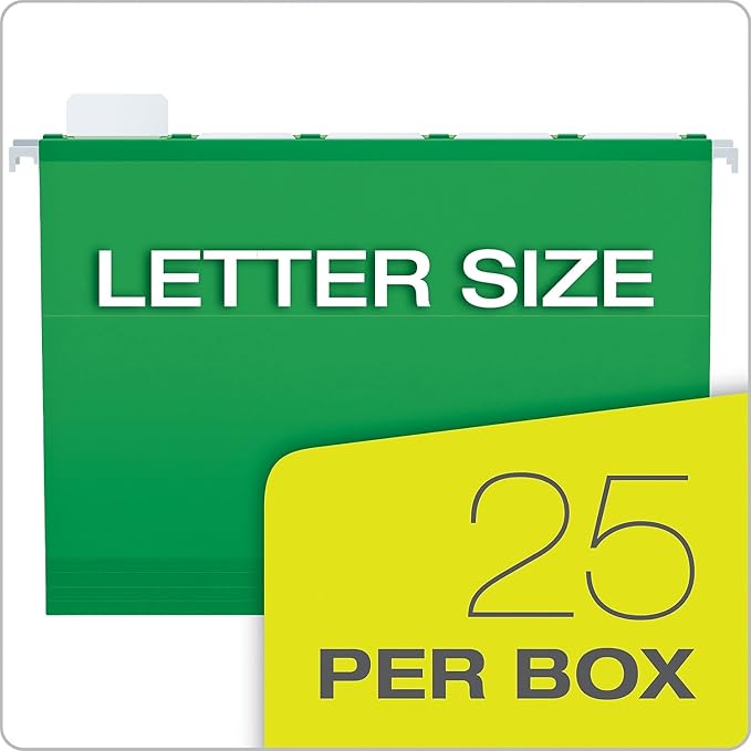 Pendaflex Ready-Tab Reinforced Hanging File Folders, Letter Size, Bright Green, 5 Tab, 25/BX (42626)