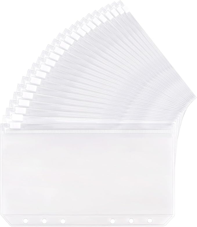 24 Pcs Binder Pocket A6 Binder Pockets 6 Holes Zipper Folders Waterproof PVC Document Pouch Filing Bags(Clear)