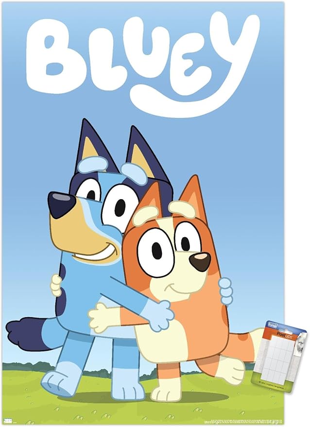 Bluey - Hug Wall Poster, 34L" x 22.4W", Premium Poster & Mount Bundle