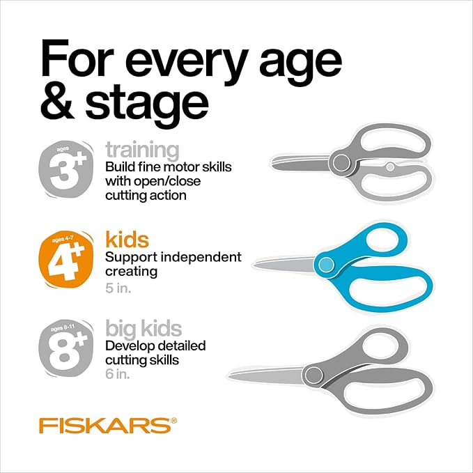 Fiskars 5" SoftGrip Blunt-Tip Scissors for Kids Ages 4-7,Scissors for School or Crafting,Back to School Supplies,Blue,Purple,and Pink Designs,3 Count (Pack of 2)