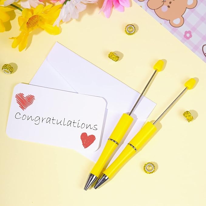 jiebor 30Pcs Yellow Beadable Pens Plastic Bead Ballpoint DIY Cute Cool Pens Black Ink for Women Men Bridal Graduation Gift Office Supplies