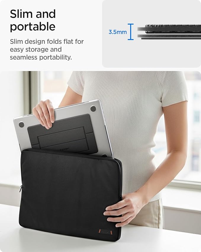 Spigen Slim Fold Adhesive Laptop Stand Foldable Portable Dual Ergonomic Angle Adjustment Lift Anti-Slip Compatible with MacBook Pro, MacBook Air 11"-16" and More - Black (LD201-S1)