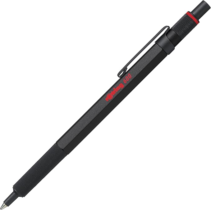 rOtring 600 Ballpoint Pen Medium Point Black Ink Black Barrel Refillable