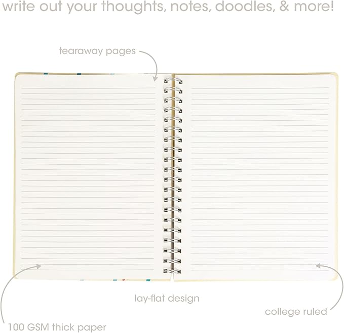 Pearhead Floral Hardcover Spiral Notebook, 8x10 College-Ruled Journal with Perforated Pages, 200 Lined Pages for Note Taking, Journaling & Planning