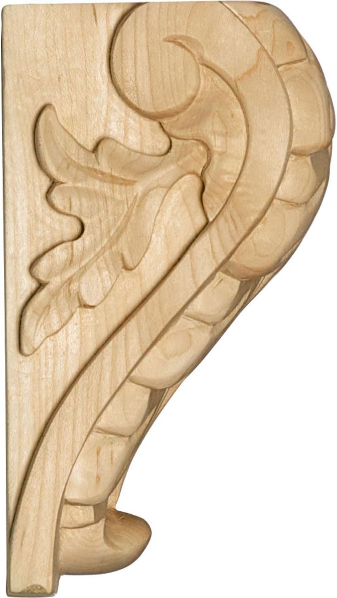 Ekena Millwork CORW04X03X06BAMA Large Acanthus Leaf Block Wood Corbels, 3 3/4"W x 3 1/4"D x 6"H, Maple