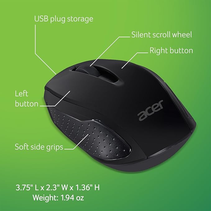 acer RF Wireless Mouse M501 (Black), Works with Chromebook, with USB Plug and Play for Right/Left Handed Users (for Chromebooks, Windows PC & Mac, (Pack of 1)