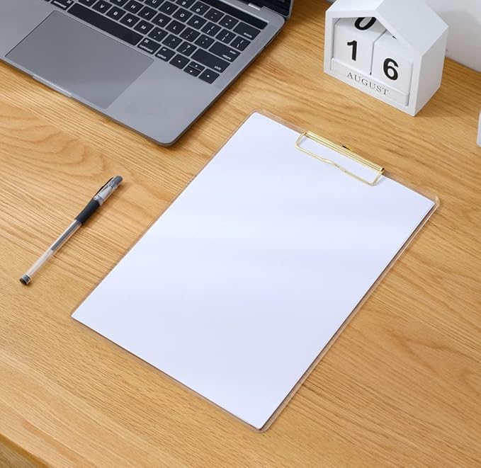 JIARI 2 Pack Clear Acrylic Office Clipboard A4 Letter Size 8.6" x 12.2" (Gold)