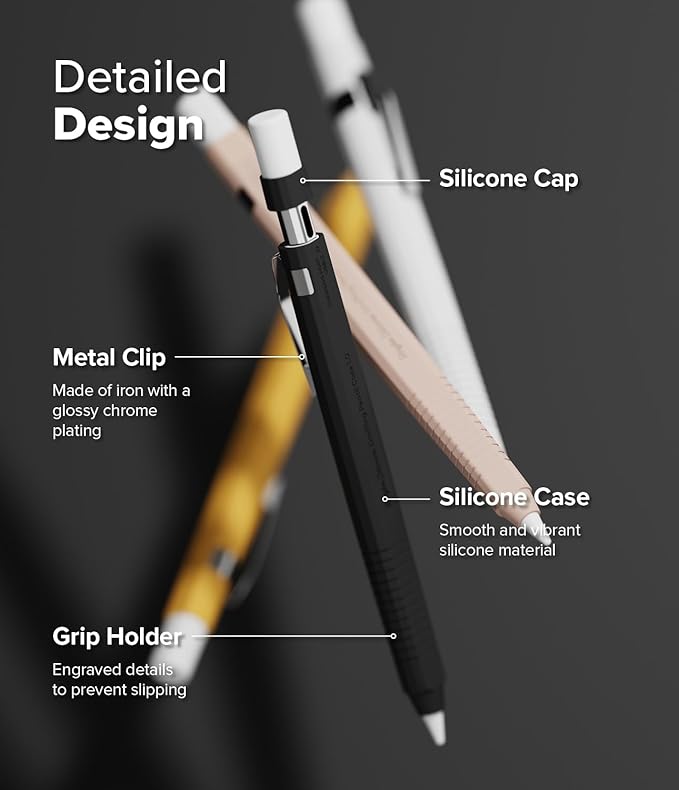 Ringke Silicone Drafting Pencil Case Compatible with Apple Pencil USB-C Case, Perfect Grip Silicone Protective Cover Sleeve Accessories - Black