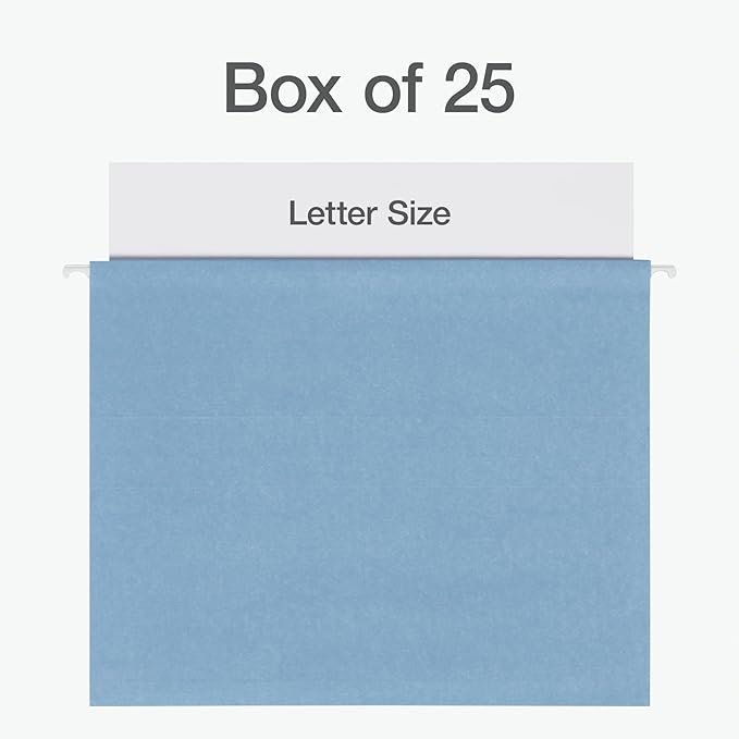 Pendaflex Hanging File Folders, 25 Pack, Letter Size (8.5" x 11"), Assorted Colors: Khaki, Peach, Light Blue, Light Green, 5 Tab Positions, Includes Tabs and Inserts, Durable Hanging Files