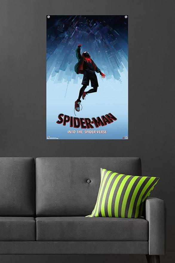 Trends International Marvel Spider-Man - Into The SpiderVerse - Falling Wall Poster, 22.375" x 34", Poster & Pushpin Bundle