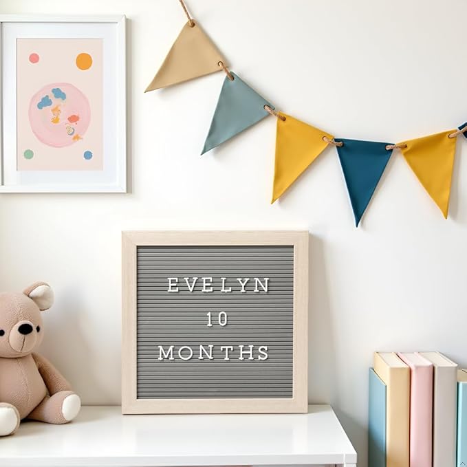 Pearhead Felt Wooden Letterboard Set - Ideal Photo Sharing Prop for Baby Announcements, Milestone Keepsake, Custom Message Board and Shower Gift - Includes 188 Letters, Numbers, and Symbols - Gray