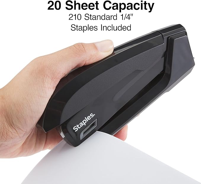 Staples One‑Touch Desktop Stapler, 20‑Sheet Capacity, Black – Easy‑Press Office Stapler