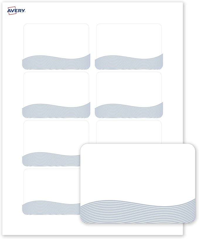 Avery Printable Rectangle Adhesive Name Badges, Pre-Printed Colorful Design, Matte White, 2-1/3" x 3-3/8", Laser & Inkjet Compatible, 80 Total, Great for Branding, Marketing, and Events