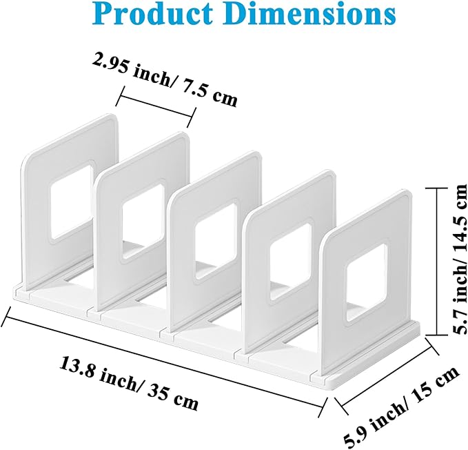 SAYEEC Desk File Sorter Vertical Desktop File Folder Organizer 4 Section Plastic Book Holder Adjustable Shelf Dividers Closet Purse Handbag Mail Binder Organizer Magazine Rack Stand Bookshelf (White)