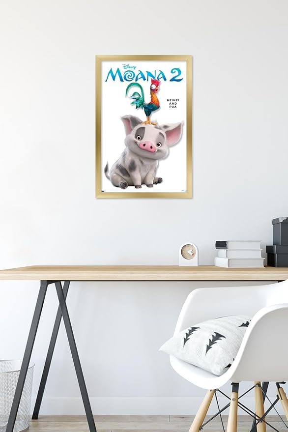 Disney Moana 2 - Heihei and Pua Feature Series Wall Poster, 22.4L" x 14.7W", Gold Framed Version