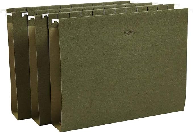 Staples Heavy‑Duty Box‑Bottom Hanging File Folders, Legal Size, 2" Expansion, 1/5‑Cut Tabs, Standard Green – 25/Box