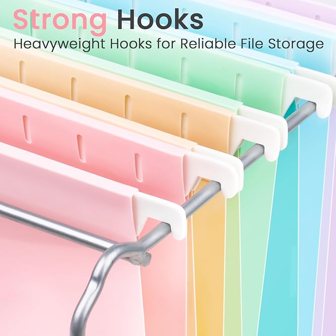 Sooez Tear-Resistant Plastic Hanging File Folders Letter Size, 12 Count File Organizer Suitable for File Cabinet Filing Cabinets, 1/6-cut Adjustable Tabs for Office, School, Pastels Colors, Blue