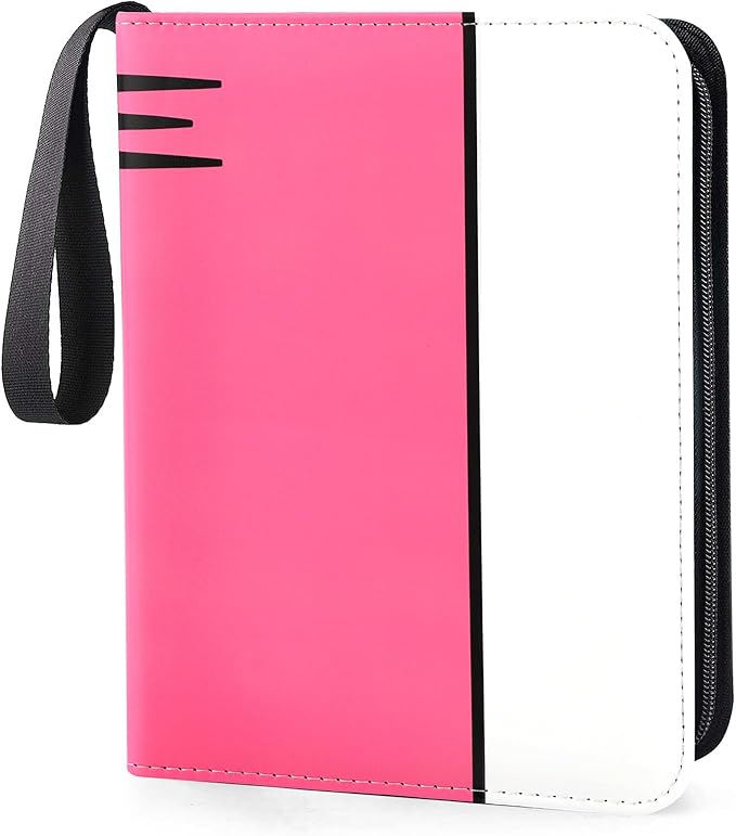 Card Binder 4 Pocket, Collectible Trading Card Albums Fits 400 Cards with 50 Removable Sleeves, Portable Trading Card Binder Collection Album Holder, Game Card Case book With Zipper for Gifts, Pink