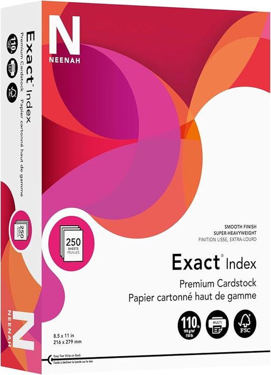 Neenah Exact 30% Recycled Extra-Heavyweight Index Card Stock, 8 1/2in. x 11in., 110 Lb, White, pk Of 250 Sheets, 40411