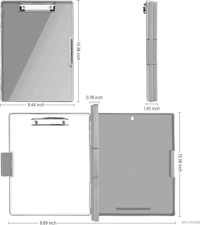 SFLHHDM Clipboard with Storage,Heavy Duty Clip Boards 8.5x11 with 2 Storage Case,Clear Visible Panel Storage Clipboards,Side Opening Nursing Clipboard Folder for Office Supplies-Gray