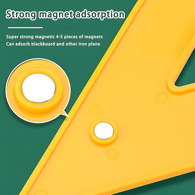 Magnetic Teaching Ruler Set with Multi-Functional Geometry Tools Durable ABS Plastic for Whiteboard Classroom Projects Student Teacher Math Supplies (Yellow 3pcs)