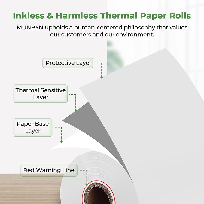 MUNBYN 2 1/4" X 85' Thermal Receipt Paper (20 Rolls) Cash Register Paper Rolls Fits for Most Credit Card Terminals, Verifone VX510 VX570 FD50 T4220, BPA Free