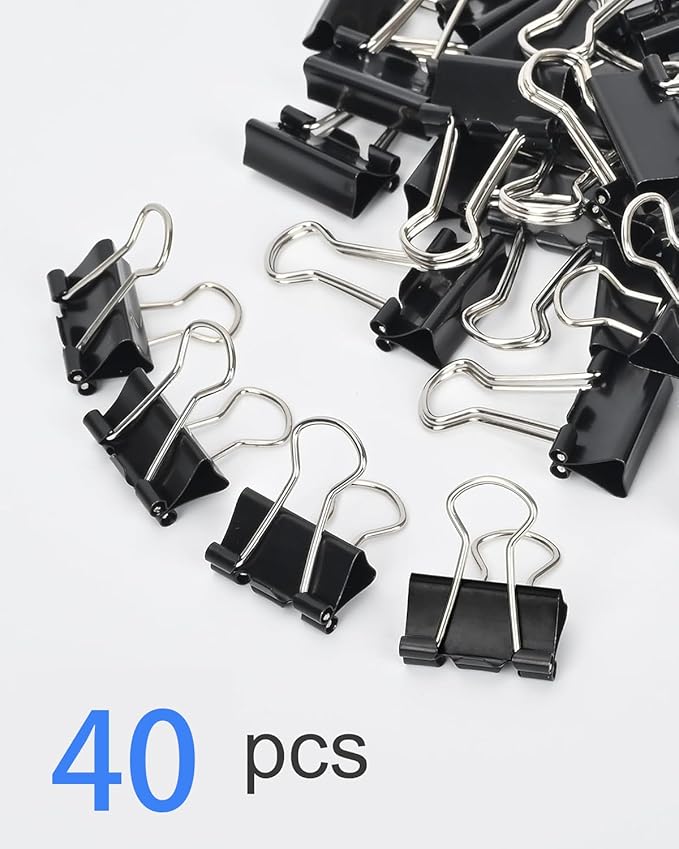 CUARUSUIKA Binder Clips Set,40Pack, 1 in Small Clip, Paper Clips for Office, Home, School, Crafts, Business(Black)