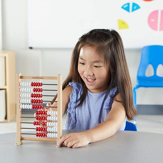 Hand2Mind Mini 100 Bead Wooden Rekenrek, Abacus for Kids, Math Manipulatives Kindergarten, Counting Rack, Educational Toys for Elementary Kids (Set of 25), Berry
