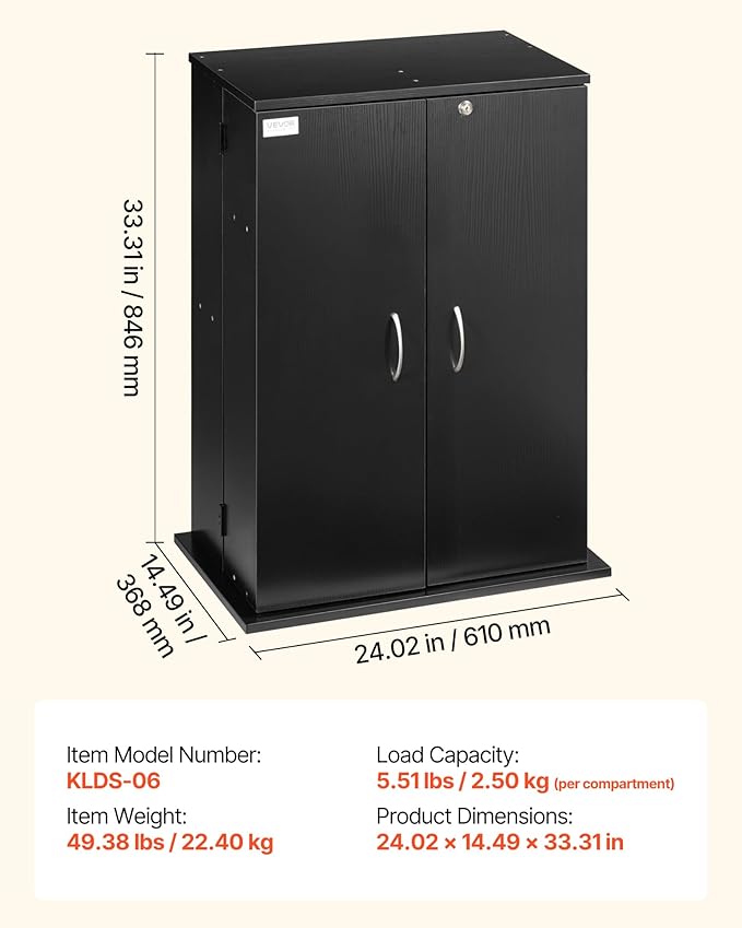 VEVOR Media Storage Cabinet, 4-Tier DVD Shelf Organizer, 24.02 x 14.49 x 33.31 in Multimedia Storage Organizer for CDs, DVDs, Books, Games, CD Shelf for Living Room, Home Office, Recording Room, Black