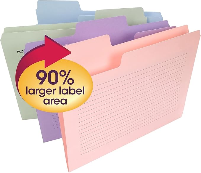 Smead SuperTab Oversized Tab File Folders, 1/3-Cut Oversized Tabs, Letter Size, Assorted Colors, 24 per Pack (11651)