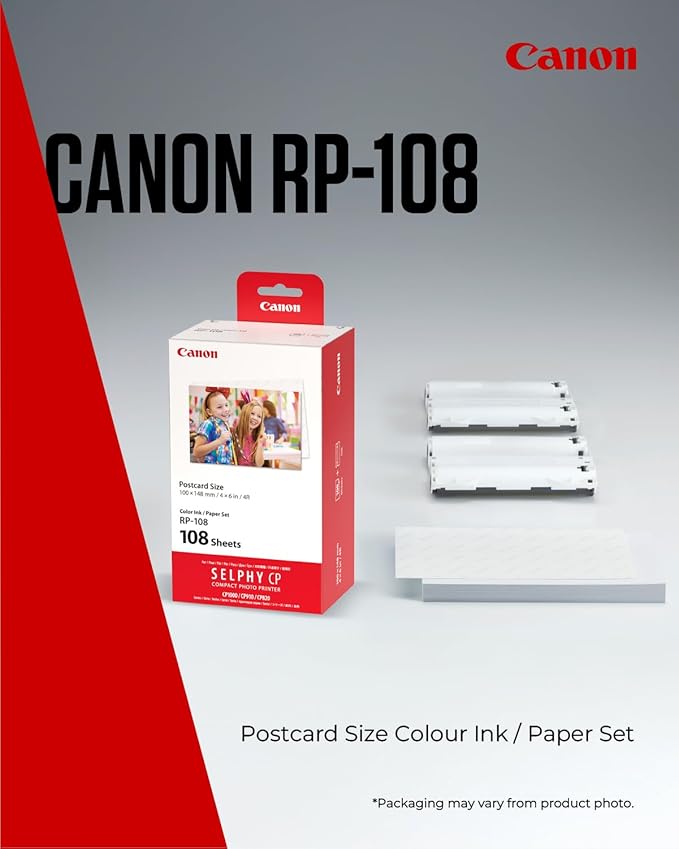 Canon RP-108 Color Ink/Paper Set, Compatible with Selphy CP910/CP820/CP1200/CP1300/CP1500