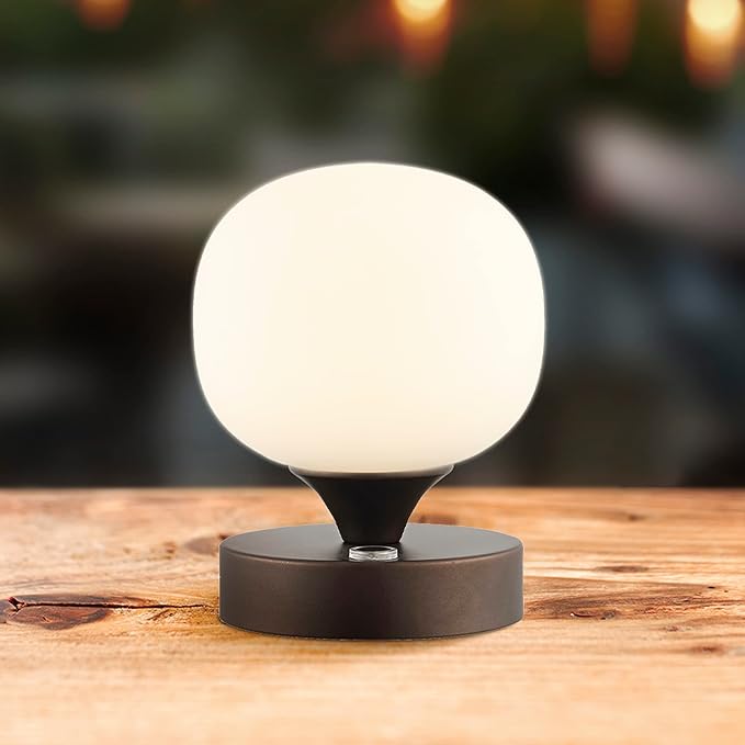 JONATHAN Y 6.13" Oil Rubbed Bronze Modern Cordless Rechargeable LED Table Lamp, Frosted White Glass Shade, Touch Dimmable Mini Accent Light for Bar, Bedroom, Nightstand JYL7112A