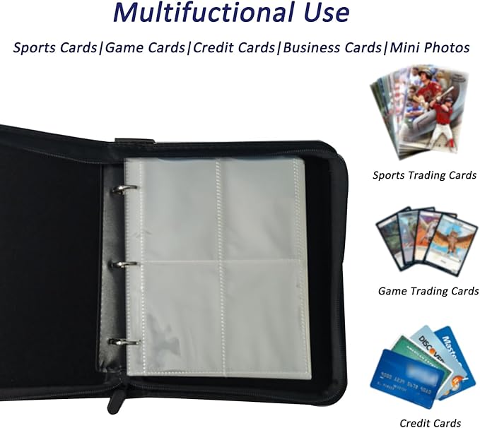 Premium Card Binder 4 Pocket, 3-Ring Zipper 400 Pockets Card Holder Book with 50 Removable Sleeves，Card Collection Storage Album for Trading Cards, MTG, TCG, Yugioh Cards