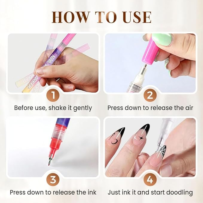 12 Color Nail Art Pens, 0.5 MM Nail Polish Pens Set Drawing Painting Point Liner Acrylic Painted Pen Kit,Professional Nail Art Tools, Manicure Set Gift for Adults Beginners (12 Color 1 Set)