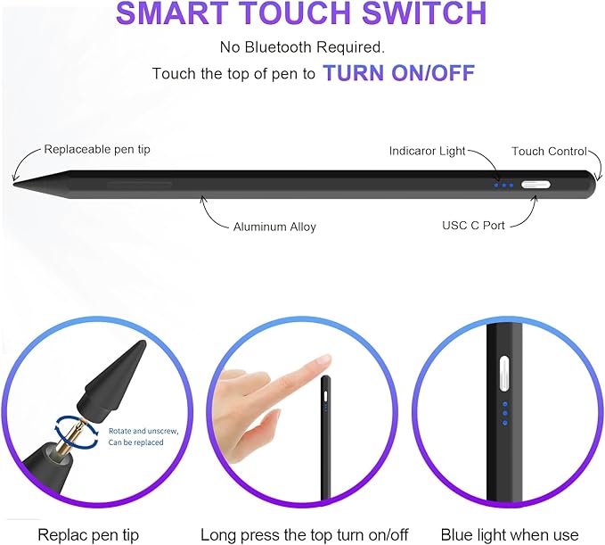 Stylus Pen for iPad 6th-11th Generation,Fast Charge Apple iPad Stylus Pencil with Palm Rejection,Compatible with 2018-2025 i Pad 6/7/8/9/10 Gen, Pro 13"/12.9"/11"/M4, Air 3/4/5/M2, Mini 5/6