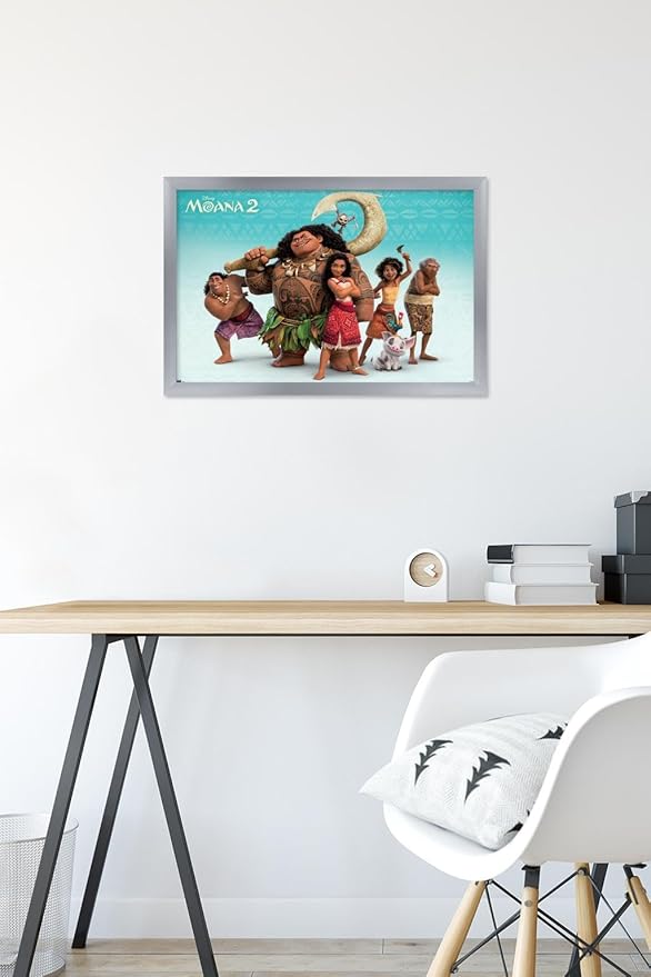 Disney Moana 2 - Group Wall Poster, 22.4L" x 14.7W", Silver Framed Version