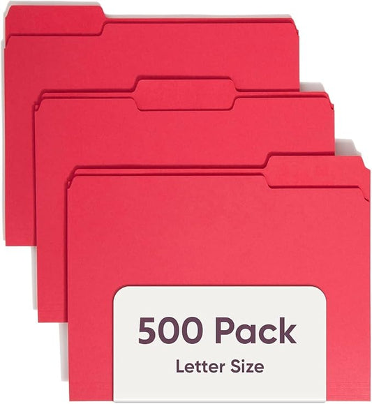 Smead Standard File Folders, Value Filing Bulk Case of 500 Folders, Red, 1/3-Cut Tabs, Letter Size (21124)
