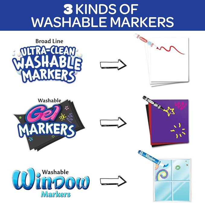 Crayola Washable Broad Line Marker Variety Set (64ct), Christmas Gifts for Grandkids, Toddlers & Kids, Ultra-Clean, Window, & Gel FX Markers for Kids, 3+