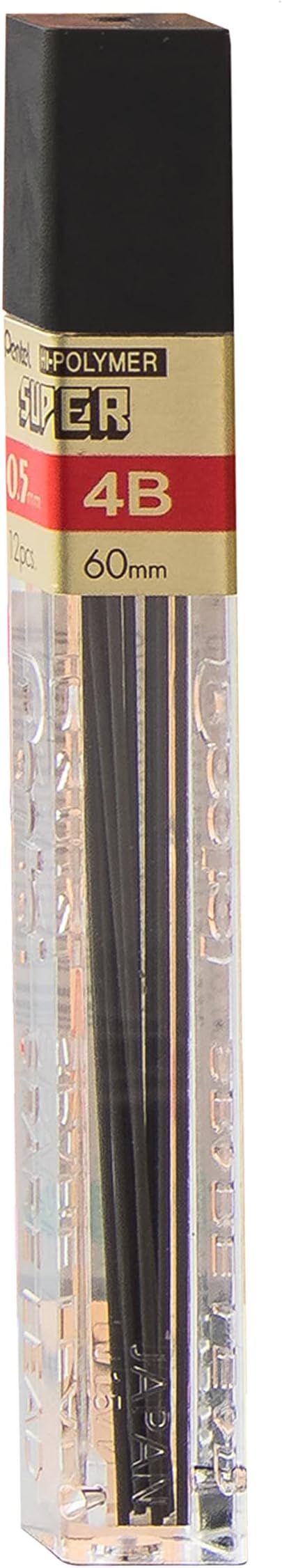 Pentel Super Hi-Polymer Lead Refill, 0.5mm, Fine, 4B, 144 Pieces of Lead (C505-4B)