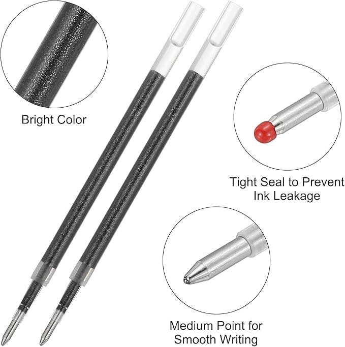 PATIKIL Gel Pen Refills, 24 Pcs 0.8mm Medium Point Glitter Coloring Gel Ink Pen Replace Refills for Retractable Click Pens Writing Drawing Doodling Office Study Classroom Supplies, Black